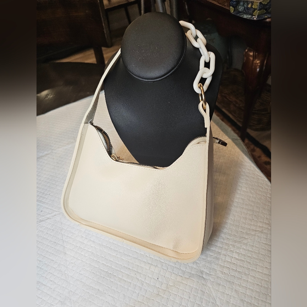 Winter White Mini Purse with White Chain detail.